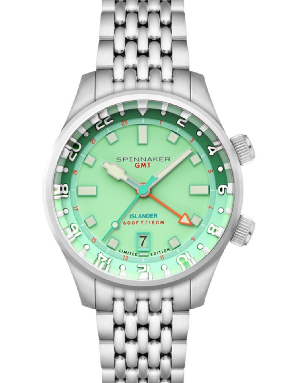 Share Limited Run Spinnaker x Islander Bradner GMT Auto Watch Mint Green 2 bands